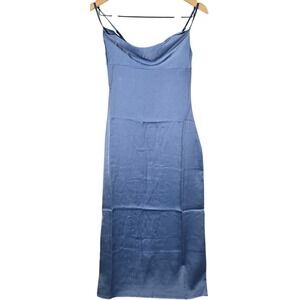 WeWoreWhat Satin Charmeuse Cowl Midi in Slate Blue 00 NWT